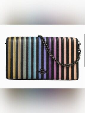 🌈 COACH Callie Foldover Rainbow Ombré Chain Clutch Bag